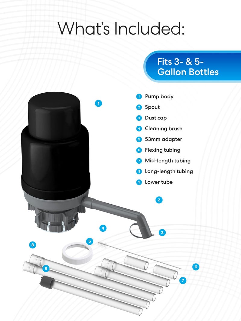 Brio-PU100 Universal Manual Drinking Water Pump - Fits Most 5-6 Gallon Water Bottles Including Glass (Grey/Black) - Image 4